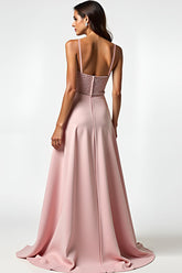 Glitzerndes Staubige Rose Hochzeitsgastkleid mit Spaghettiträgern mit Perlen